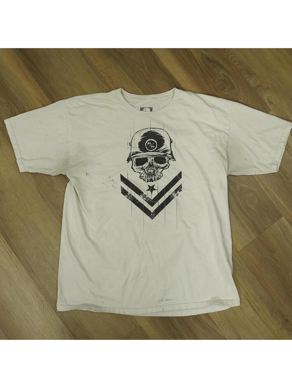 Metal Mulisha White Graphic Skull‎ Helmet T-Shirt - Y2K, casual